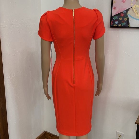 Calvin Klein Tulip Sleeve Sheath Dress Cocktail Spicy Orange Womens Size 2 - Picture 8 of 10
